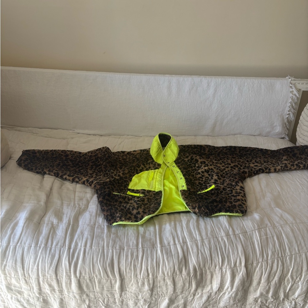 Leopard Print Jacket with Neon Yellow Lining
